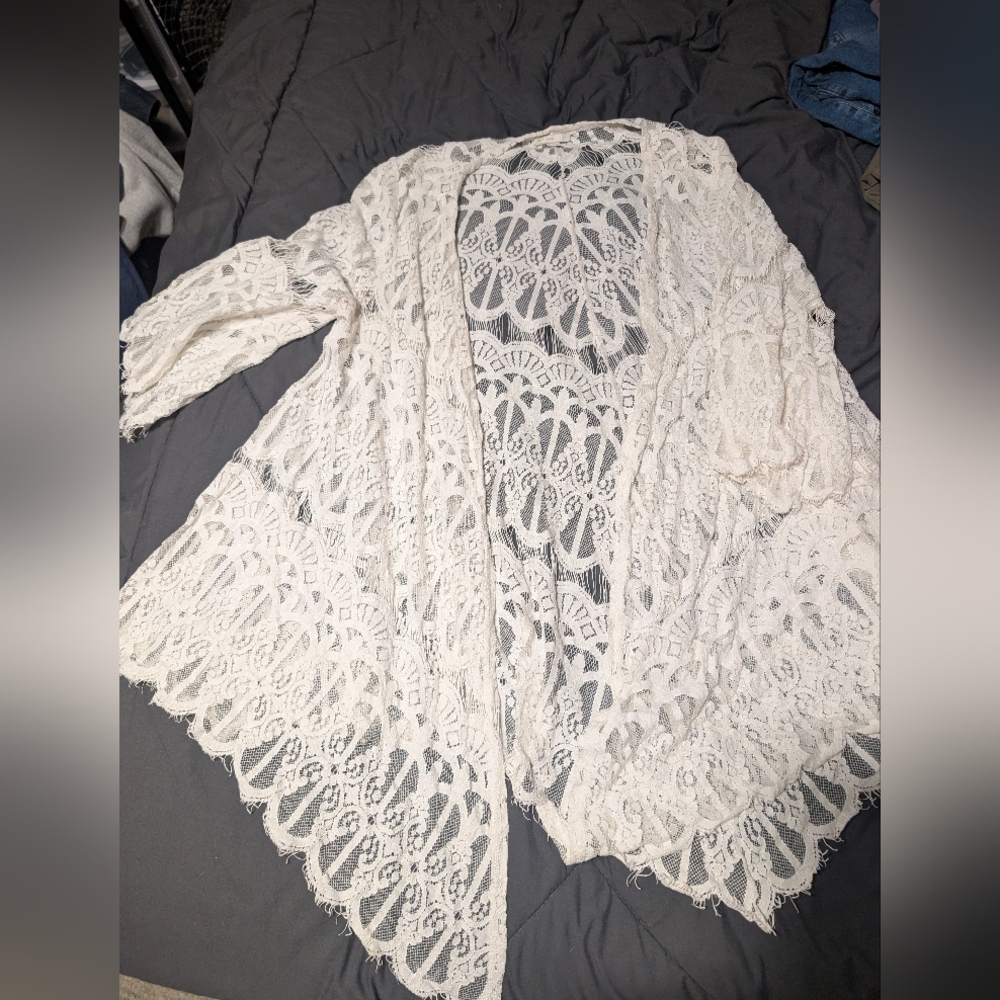 White Lace Knit Cardigan Sweater